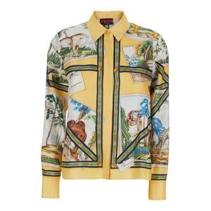Gucci Women Multicolor Silk Shirt With Classic Collar And All-Over Print Woman